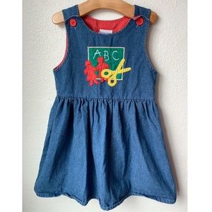 Vintage Samara “ABC” Girls Denim Overall Dress Size Small